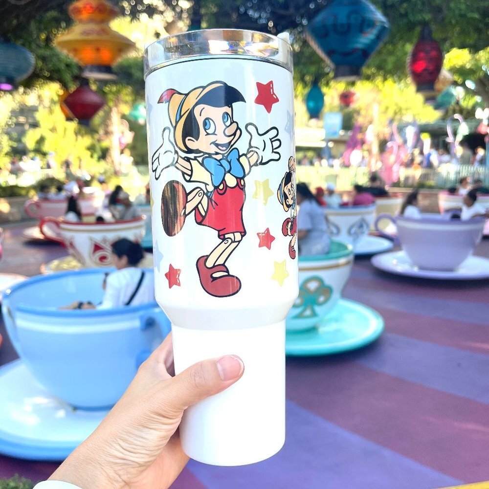 Disney Pinocchio 40 oz Tumbler/Water bottle/Mug with hand carry handle. FEATUR